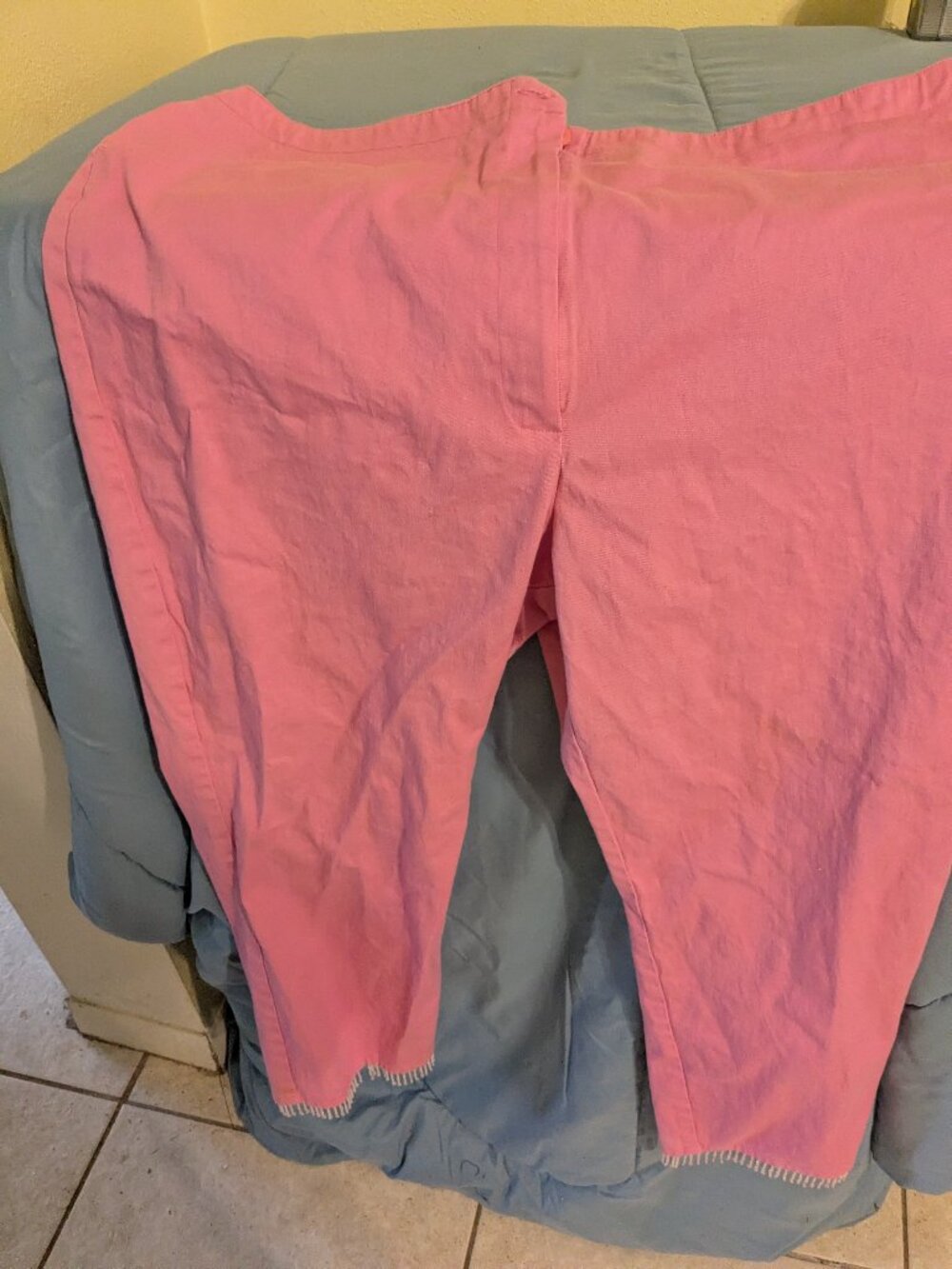 Beaded bottom pink pants.